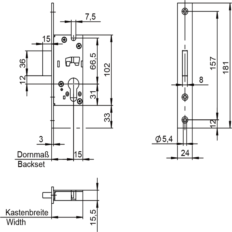 Einsteck-Riegelschloss für Rohrrahmentüren
