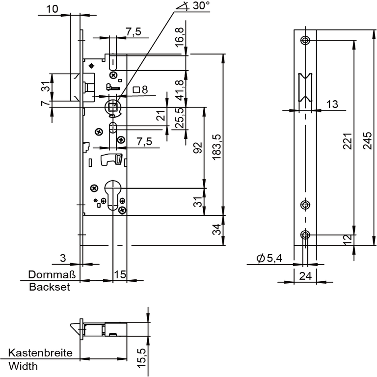 Einsteck-Fallenschloss für Rohrrahmentüren
