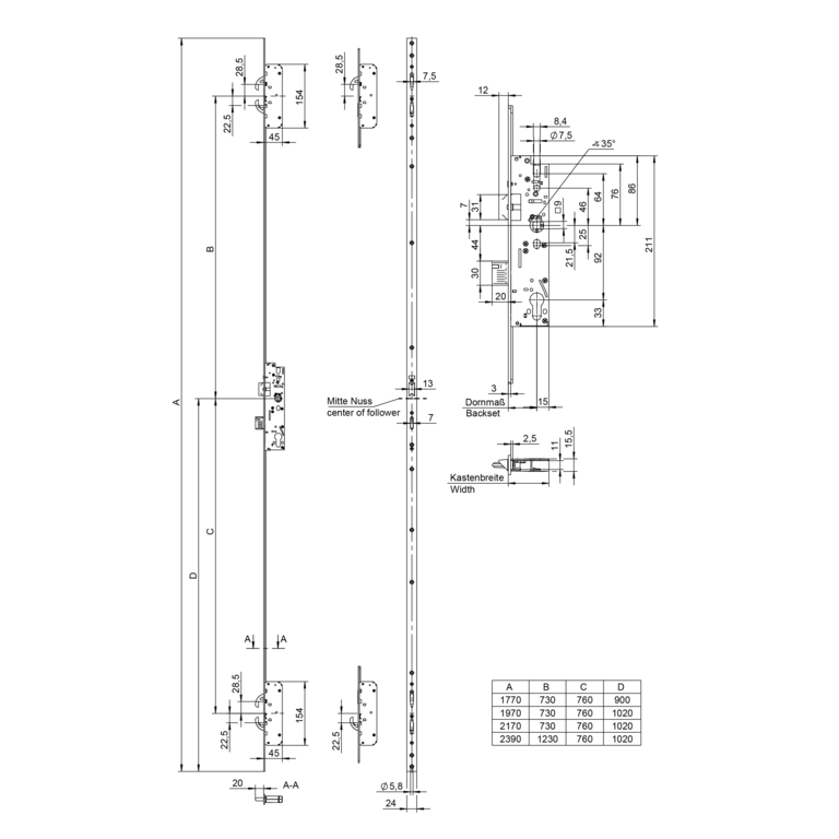 Schlüsselbetätigte Mehrfachverriegelung ohne Fluchttürfunktion