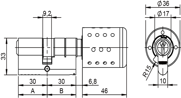Elektronischer Knaufzylinder, Innenseite mechanische Schließung